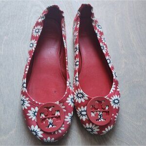Tory Burch rare daisy 9ish red print Red Floral Women's Flats
